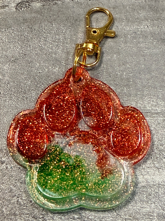 Christmas Paw Print Bag Charm and Keychain