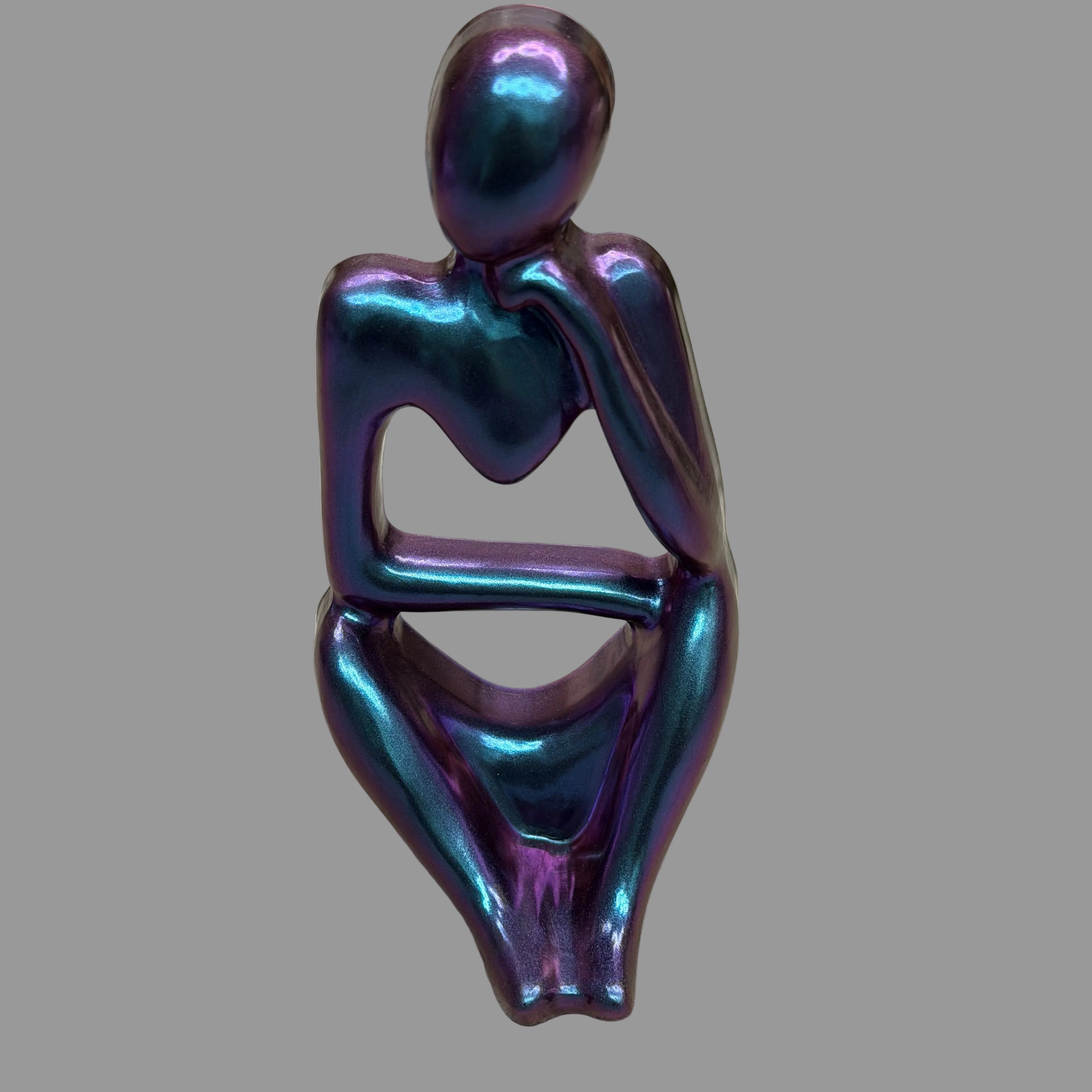 Contemplation - Iridescent Chameleon Thinker Sculpture - Abstract Resin Figure