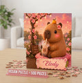 Personalized Capybara Puzzle | Custom Name | Good Vibes Pink Blossom 500-Piece Jigsaw Gift