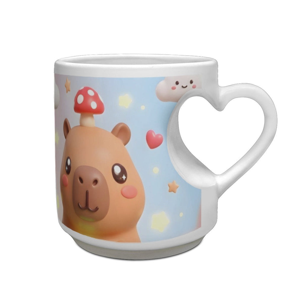 Personalized Kawaii Capybara Mug | Custom Name | Heart Handle Coffee Cup