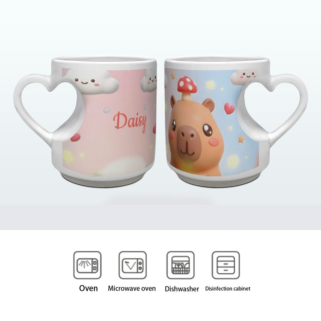 Personalized Kawaii Capybara Mug | Custom Name | Heart Handle Coffee Cup