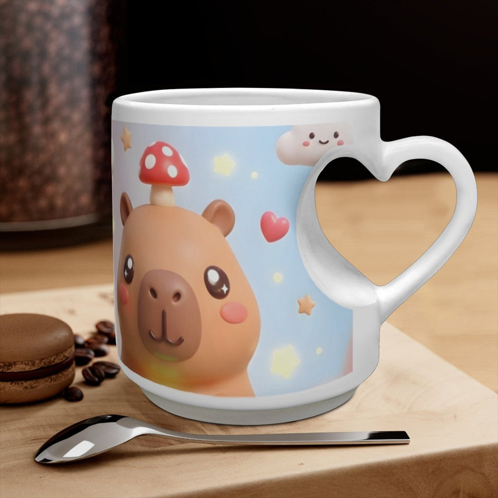 Personalized Kawaii Capybara Mug | Custom Name | Heart Handle Coffee Cup