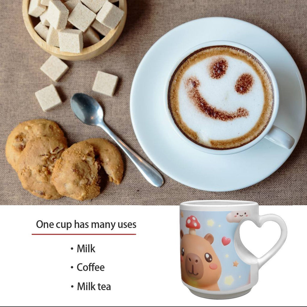 Personalized Kawaii Capybara Mug | Custom Name | Heart Handle Coffee Cup