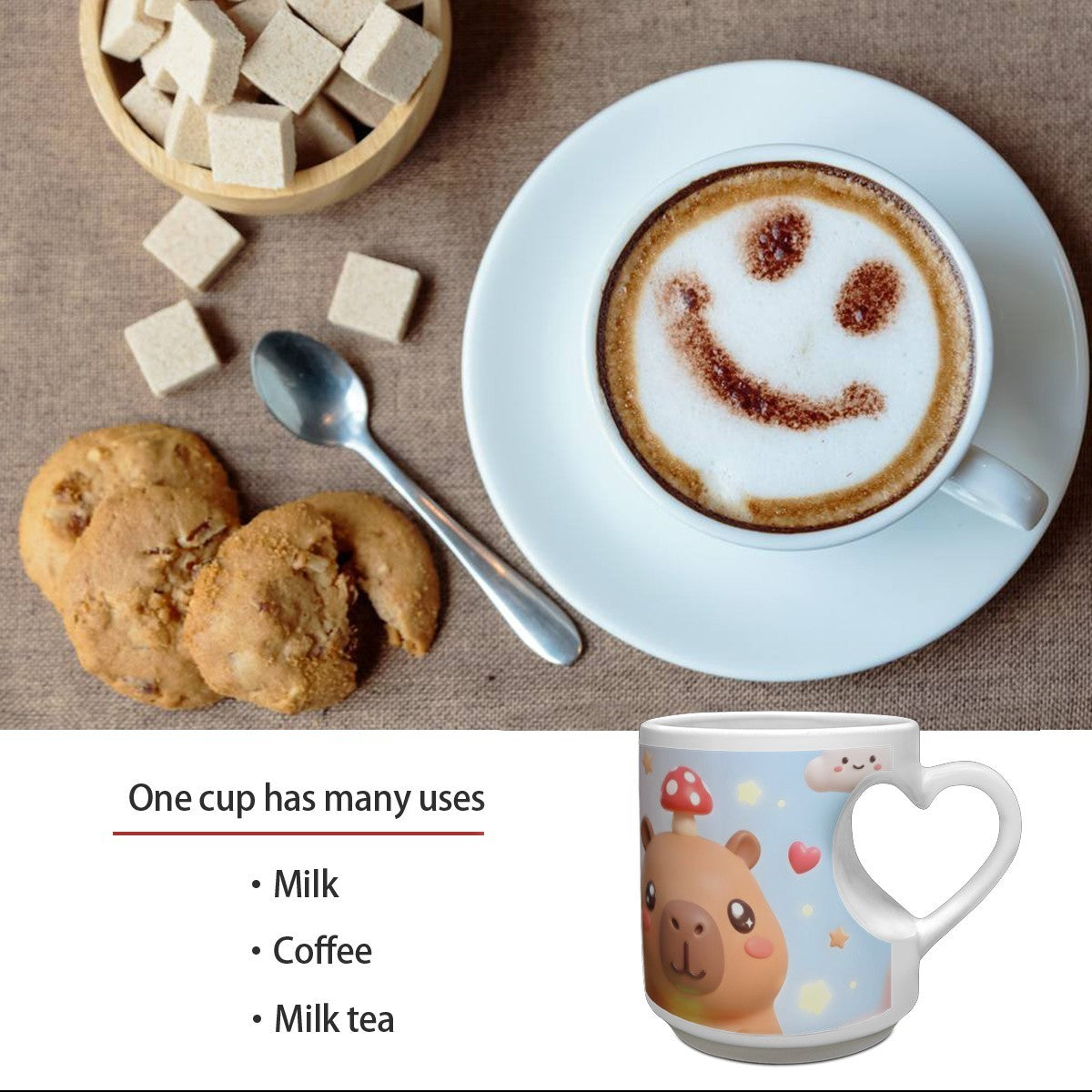 Personalized Kawaii Capybara Mug | Custom Name | Heart Handle Coffee Cup