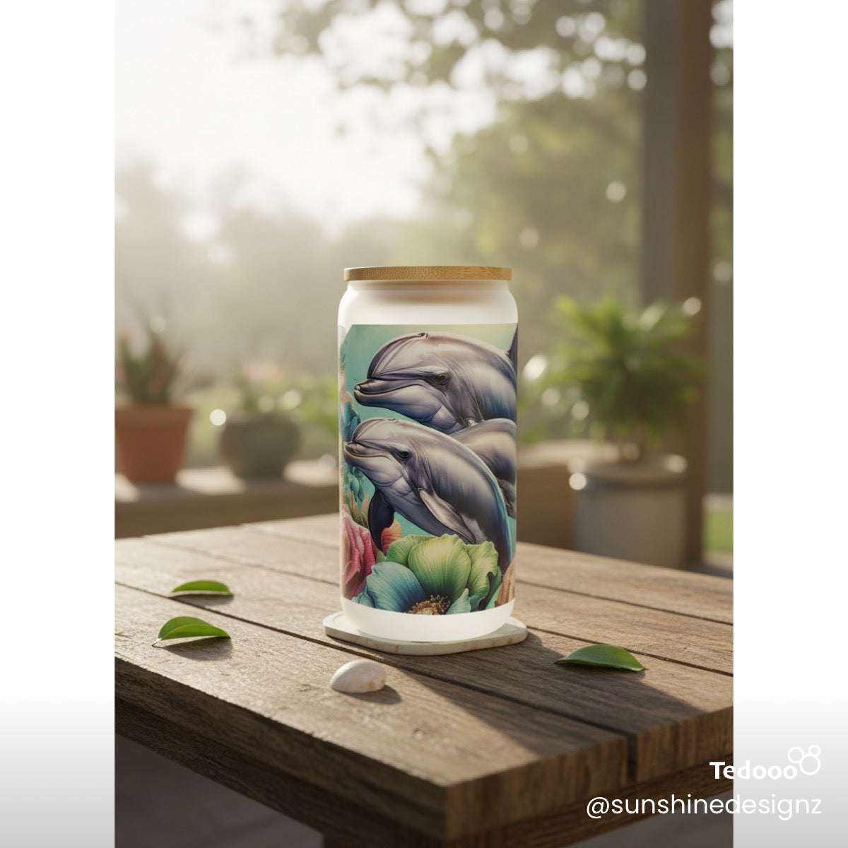 16 oz Glass Can with Bamboo Lid, Straw and brush