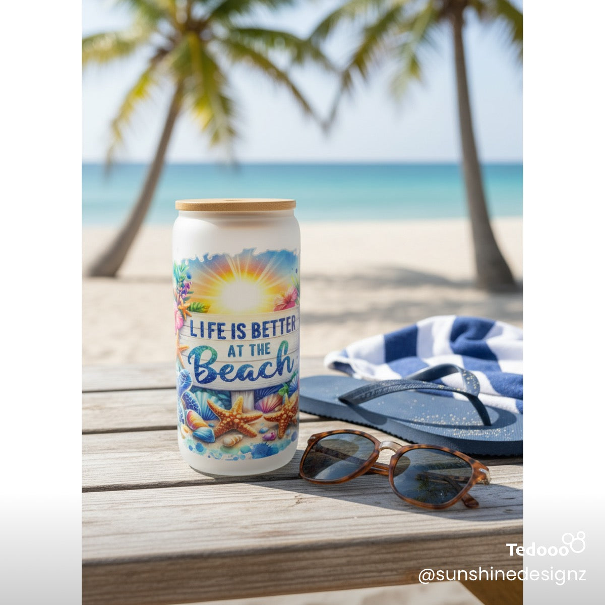 16 oz Glass Can with Bamboo Lid, Straw and brush