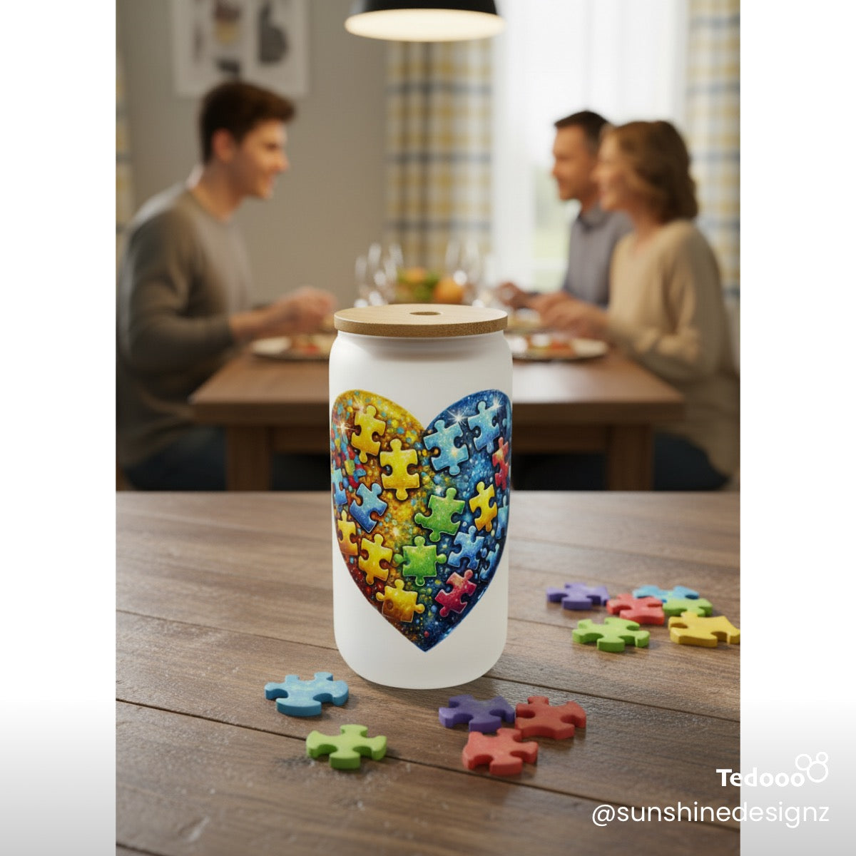 16 oz Glass Can with Bamboo Lid, Straw and brush