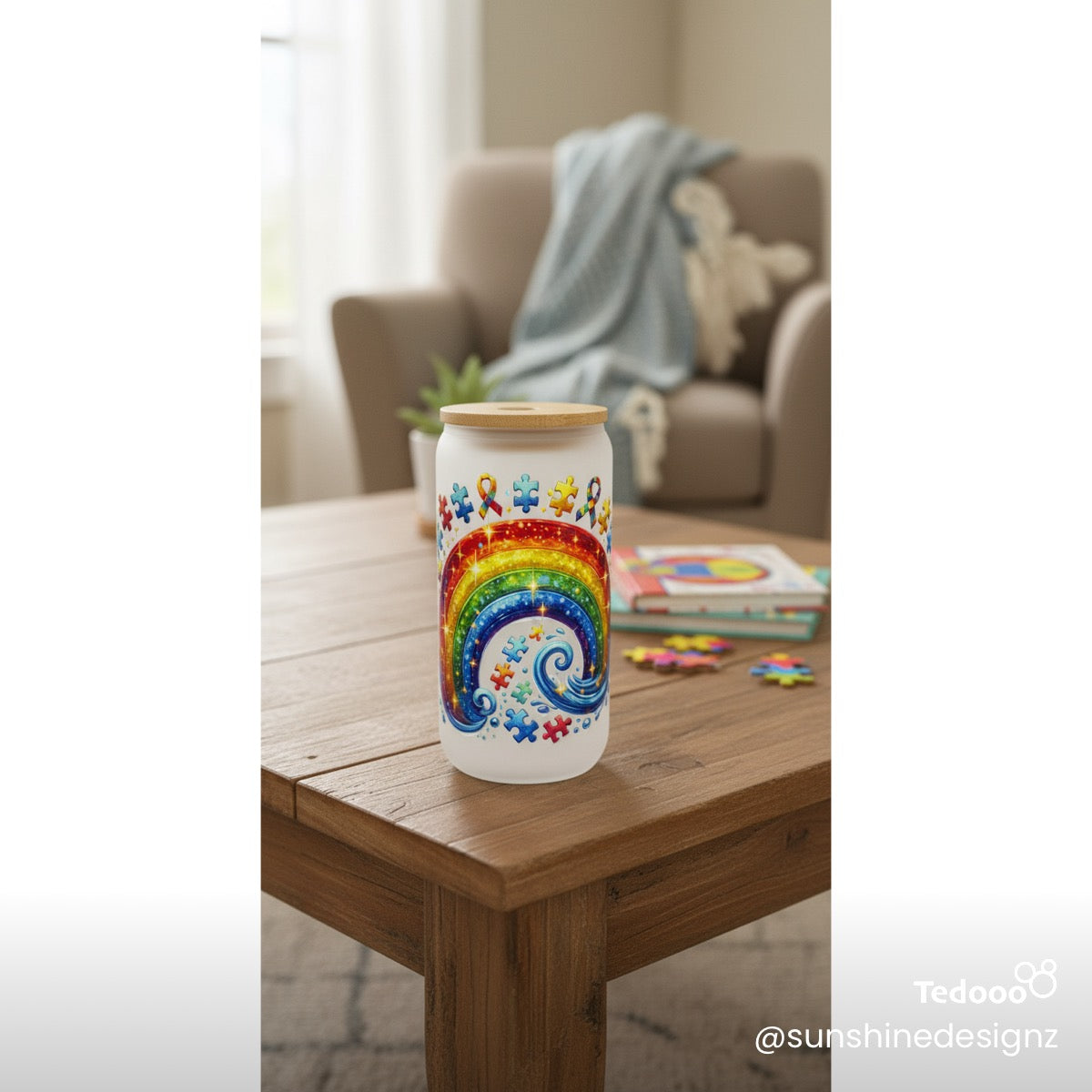 16 oz Glass Can with Bamboo Lid, Straw and brush