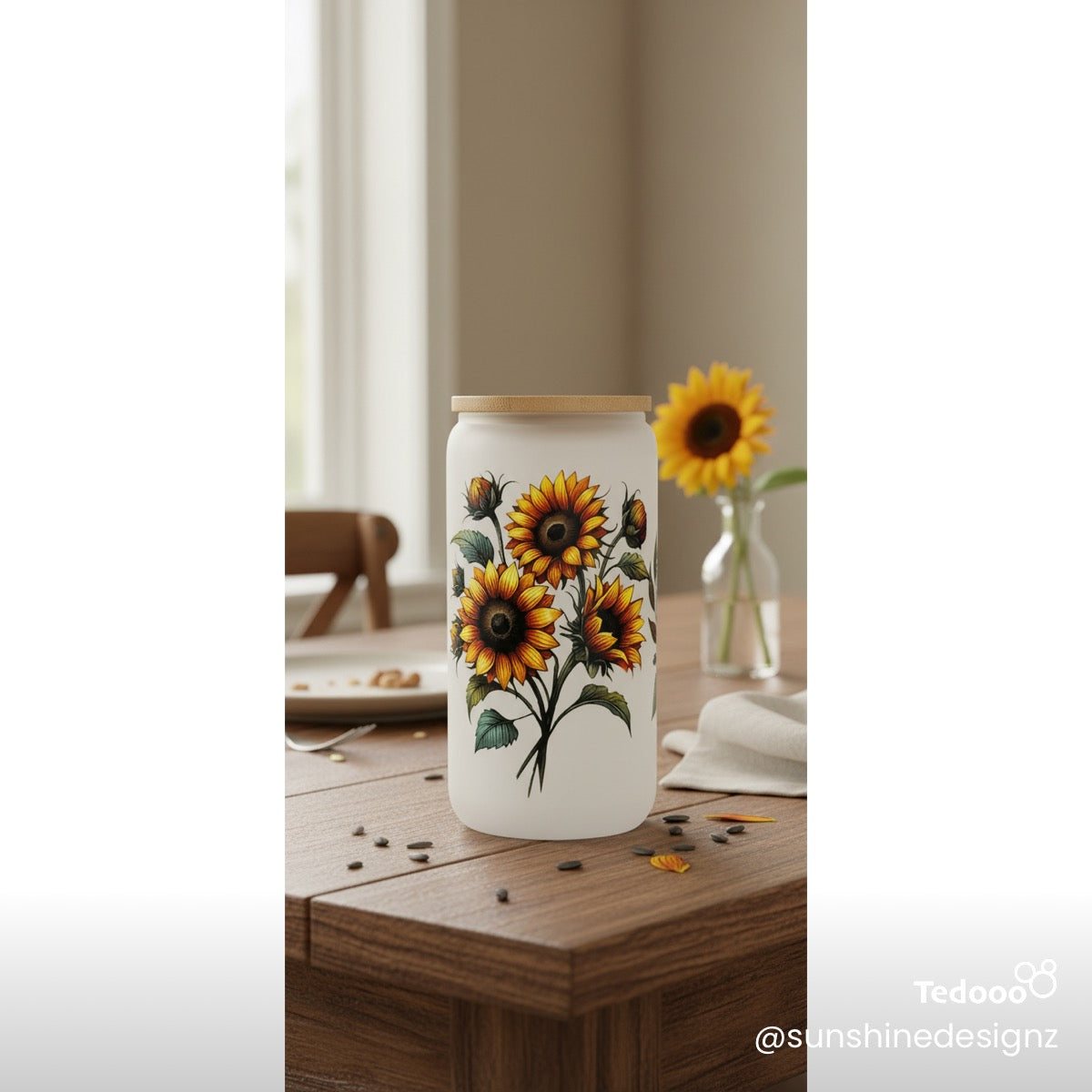 16 oz Glass Can with Bamboo Lid, Straw and brush