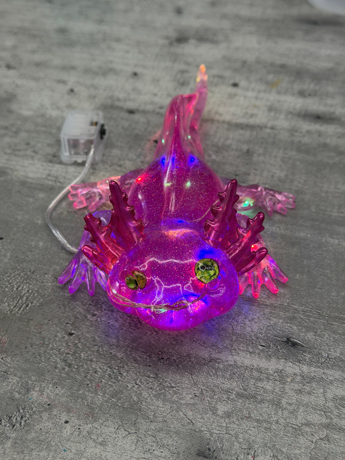 Resin Axolotl Figurine with LED Fairy Lights and Wonky Custom Eyes