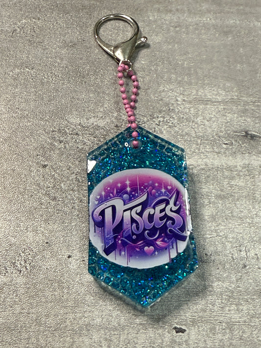 Pisces Bag Clip -  Pinks and Purples on Teal Resin piece
