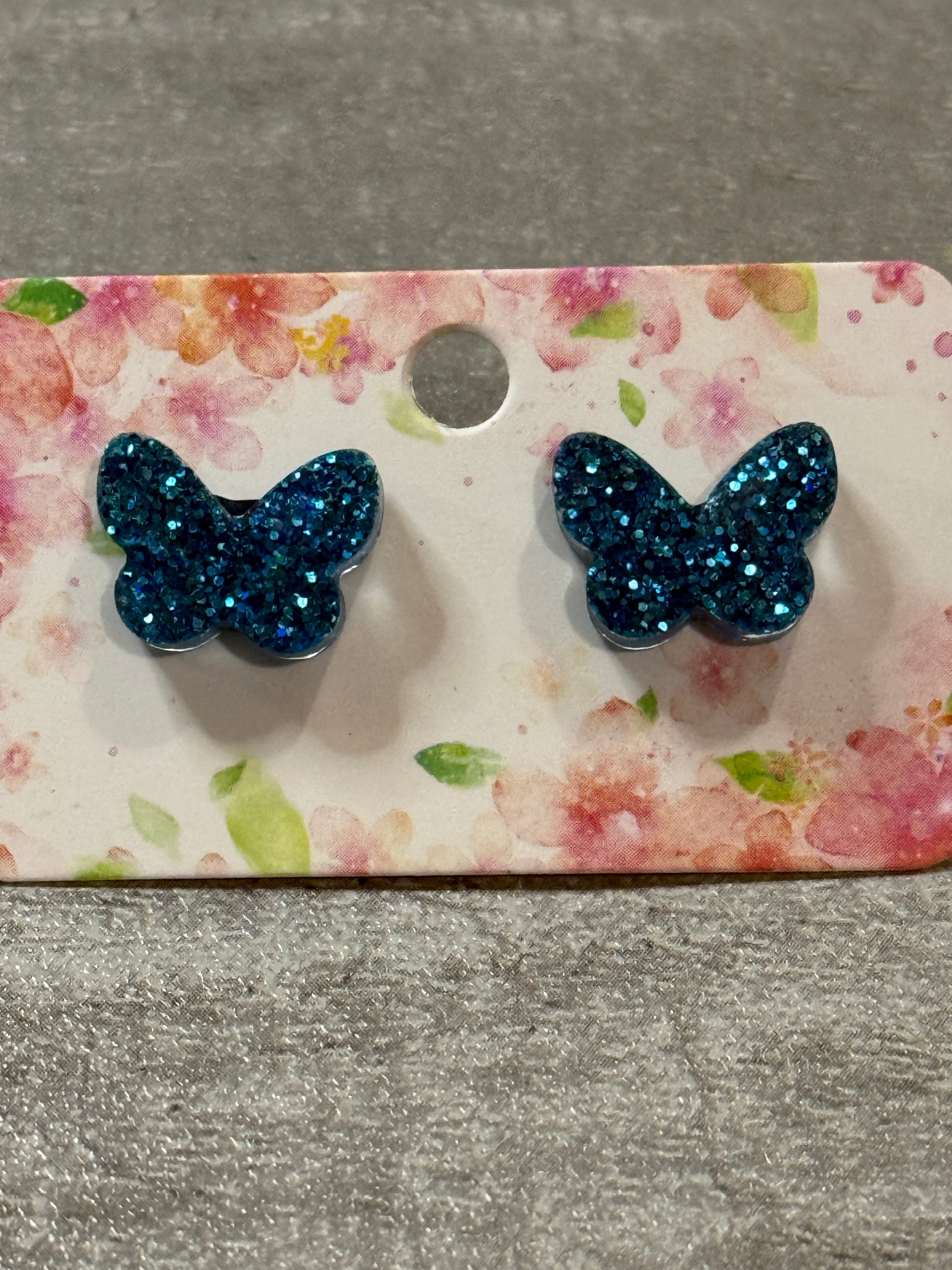 Holographic Glitter Butterfly Studs