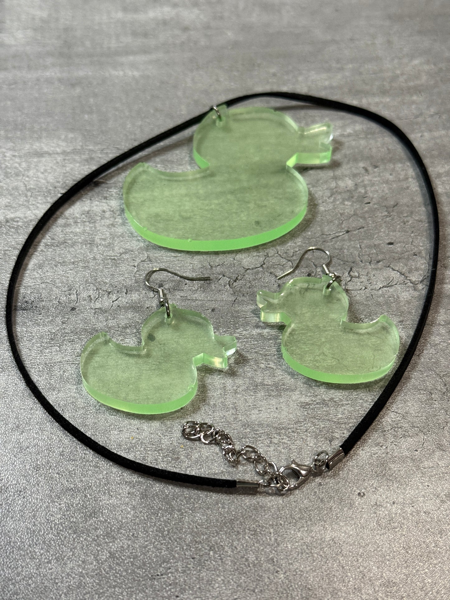 Glow in the Dark Duckie Earrings and Necklace set