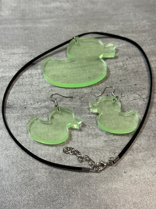 Glow in the Dark Duckie Earrings and Necklace set