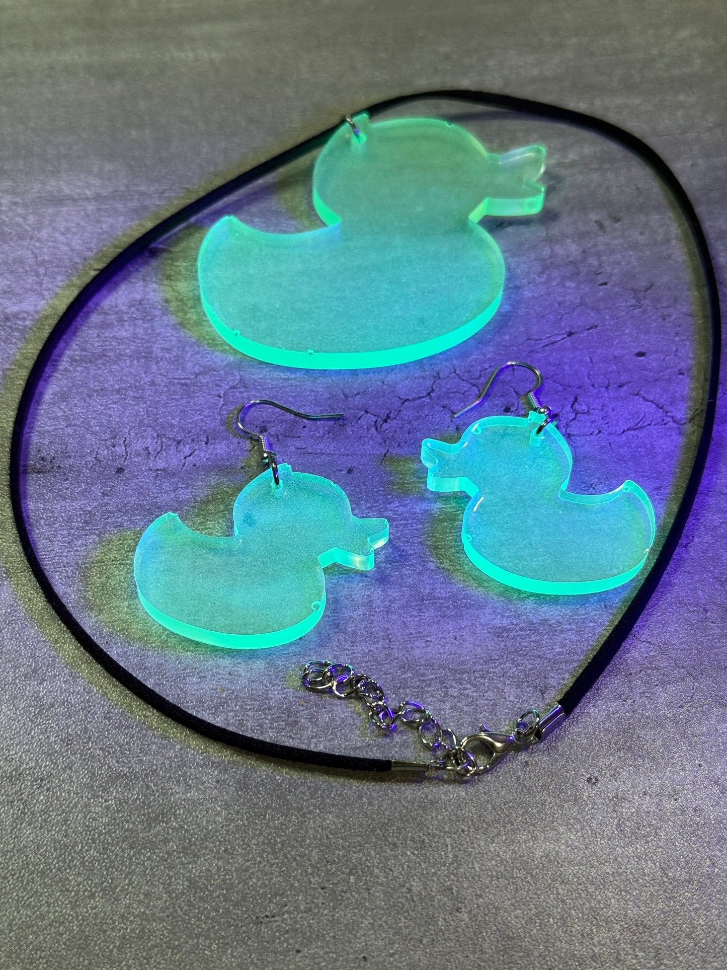 Glow in the Dark Duckie Earrings and Necklace set