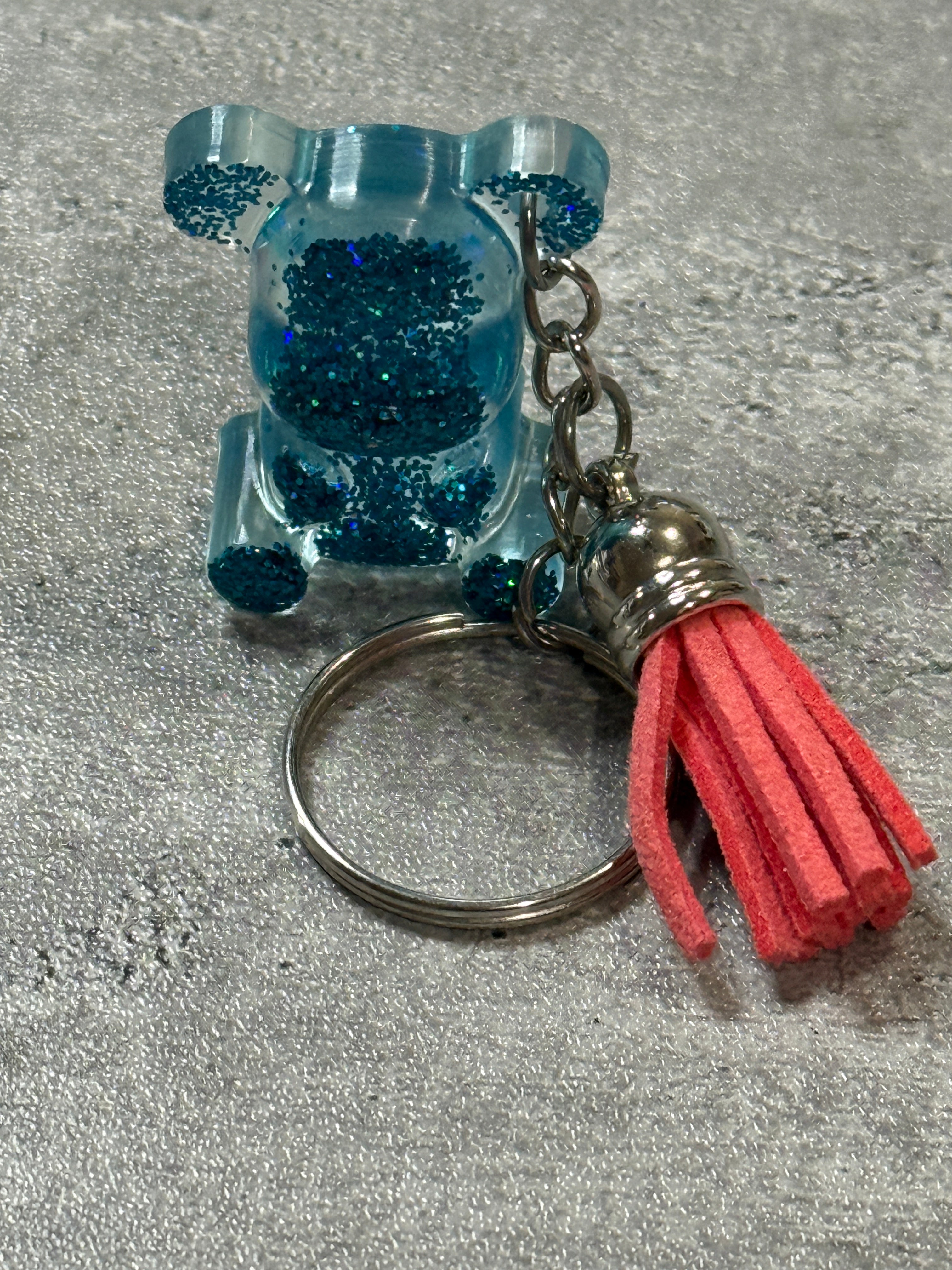 Sitting Glitter Bear Keychain with Tassel