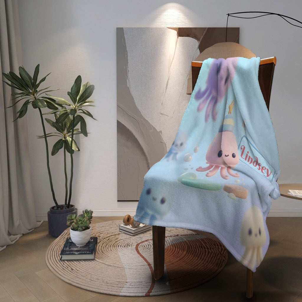 Personalized Kawaii Pink Octopus Blanket | Custom Name | Cute Octopus Throw