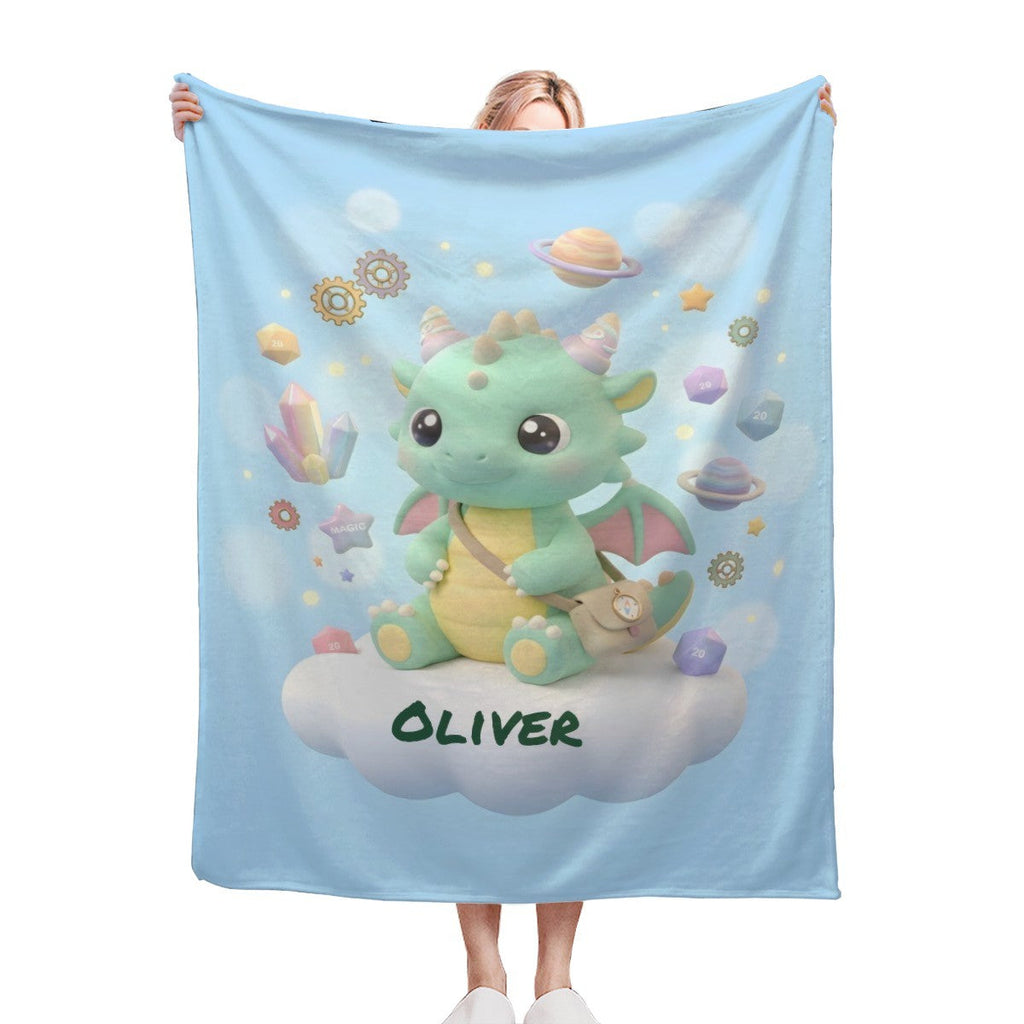 Personalized Kawaii Space Dragon Blanket | Custom Name | Cosmic Dragon Throw