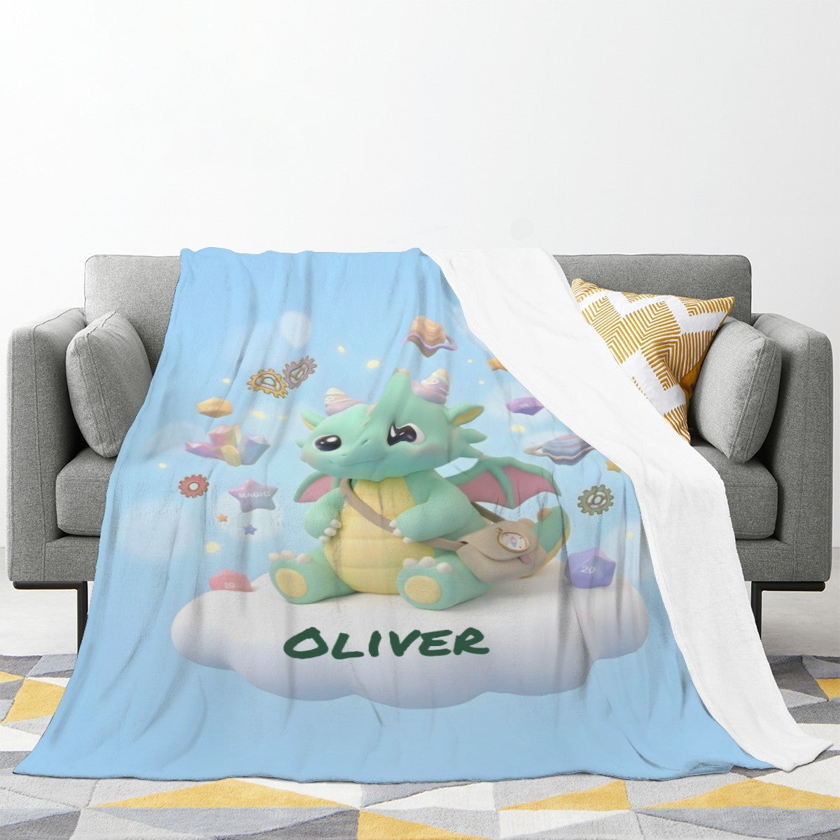 Personalized Kawaii Space Dragon Blanket | Custom Name | Cosmic Dragon Throw