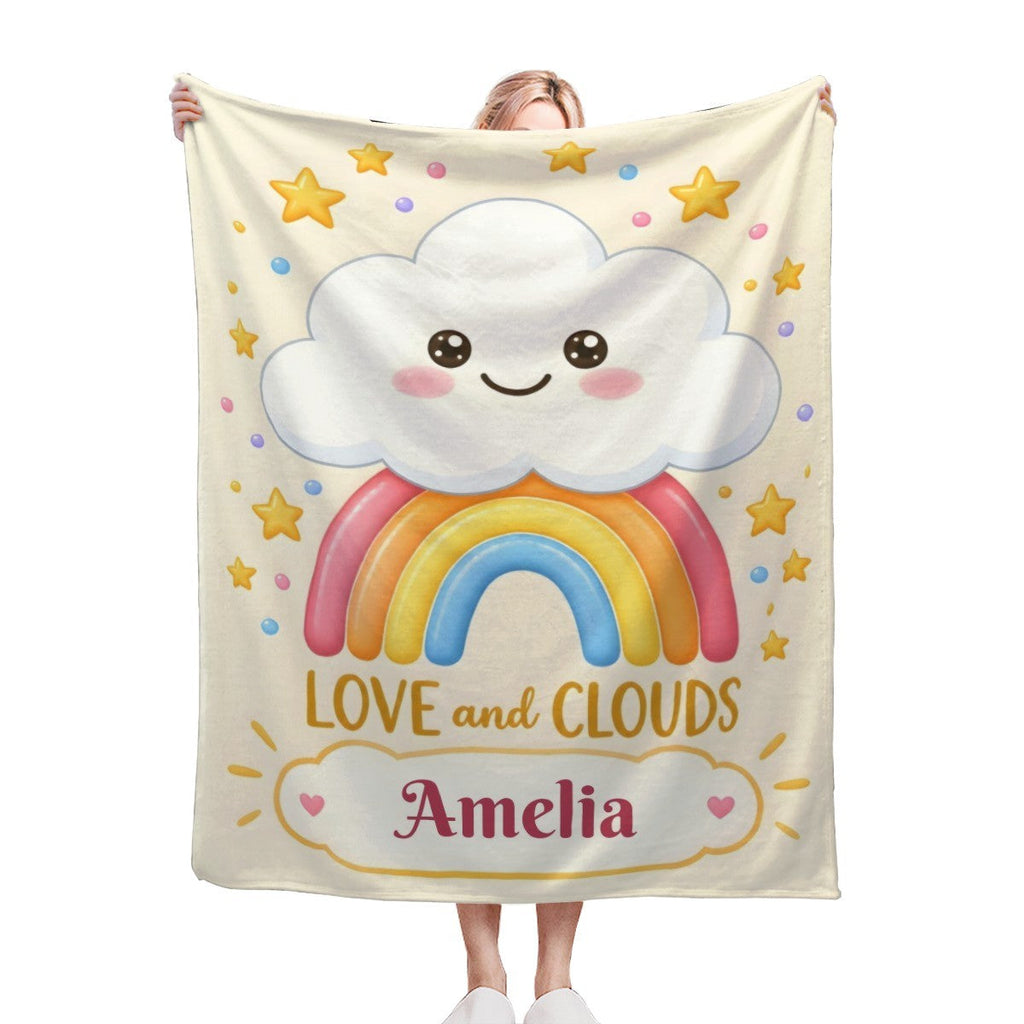 Personalized Kawaii Rainbow Cloud Blanket | Custom Name Gift