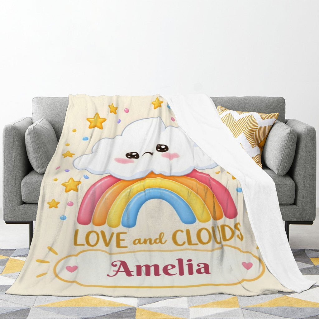 Personalized Kawaii Rainbow Cloud Blanket | Custom Name Gift