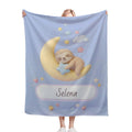 Personalized Sleeping Sloth Blanket | Custom Name | Crescent Moon Kawaii Flannel Throw Gift