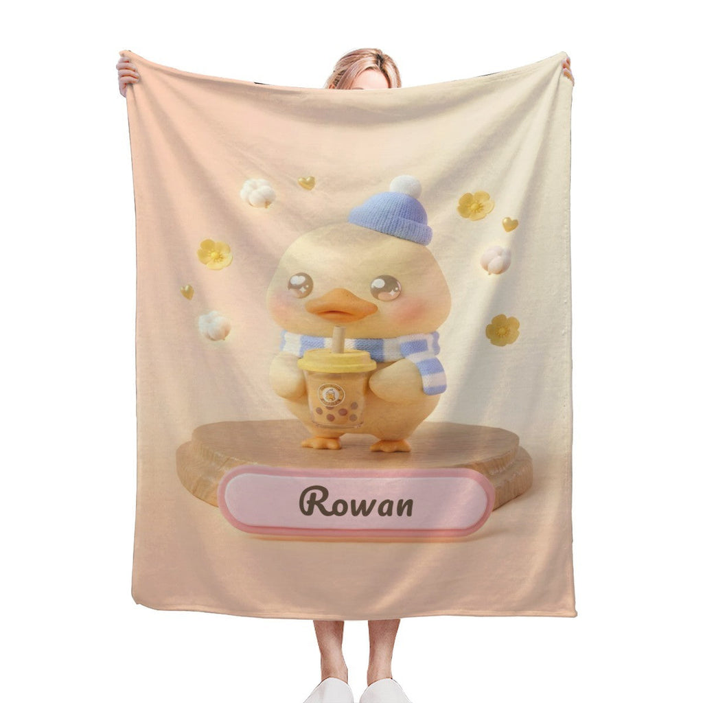 Personalized Kawaii Duck Blanket | Custom Name | Blue Hat Duck Throw