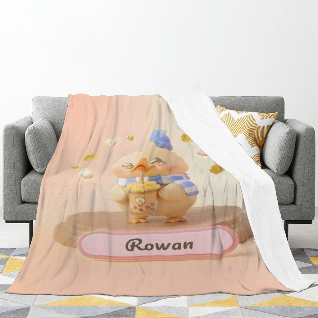 Personalized Kawaii Duck Blanket | Custom Name | Blue Hat Duck Throw