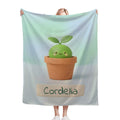Personalized Kawaii Plant Blanket | Custom Name | Cute Succulent Pot Mint Blue Fleece Throw Gift