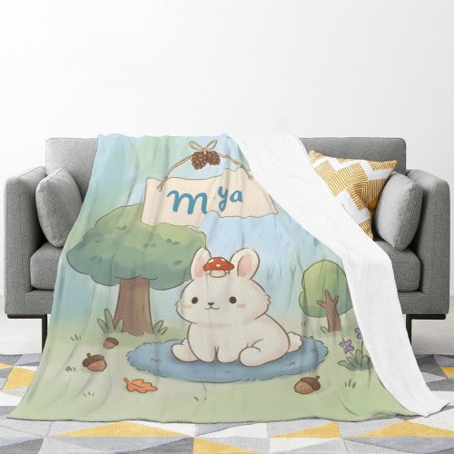 Personalized Bunny Blanket | Custom Name | Kawaii Rabbit Flannel Throw Gift