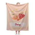 Personalized Kawaii Fruit Blanket | Custom Name Gift Kawaii Throw | Peach, Grapes, Strawberry