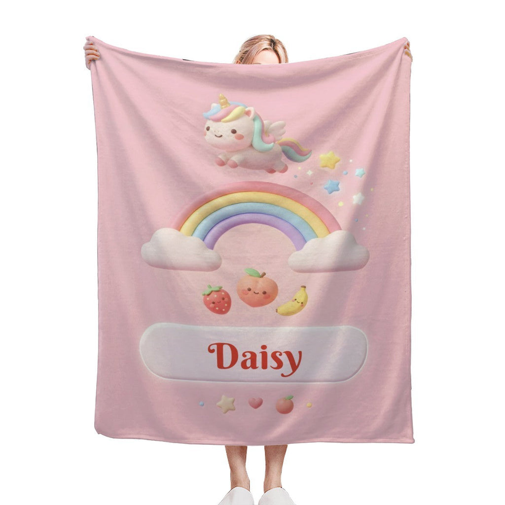 Personalized Unicorn Blanket | Custom Name | Pastel Rainbow Pink Fleece Throw Gift