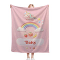 Personalized Unicorn Blanket | Custom Name | Pastel Rainbow Pink Fleece Throw Gift