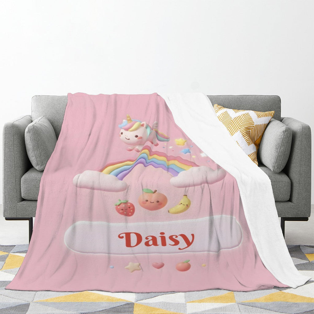 Personalized Unicorn Blanket | Custom Name | Pastel Rainbow Pink Fleece Throw Gift