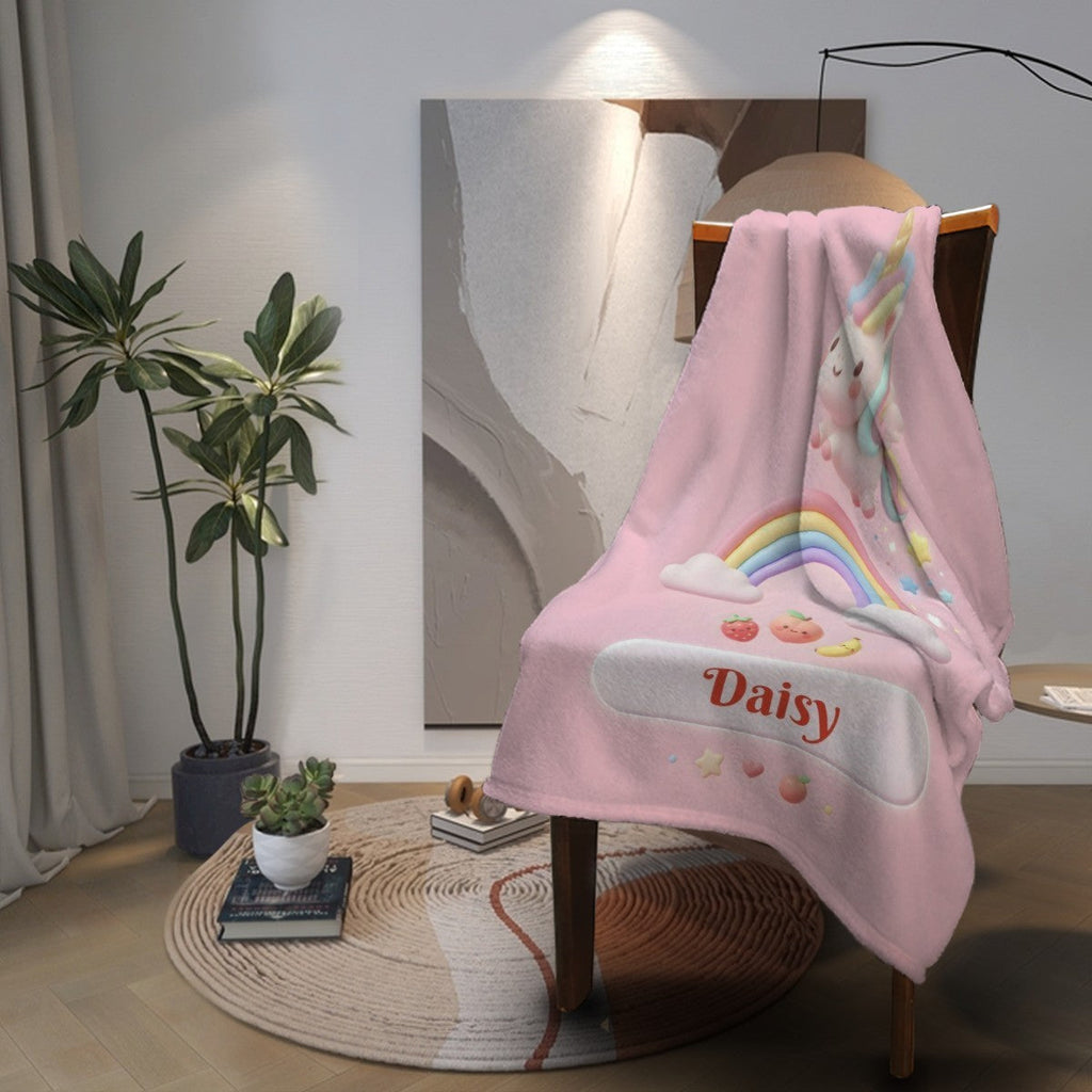 Personalized Unicorn Blanket | Custom Name | Pastel Rainbow Pink Fleece Throw Gift
