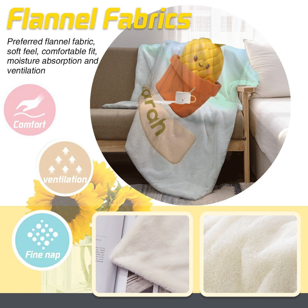 Personalized Kawaii Pineapple Blanket | Custom Name | Cute Potted Fruit Mint Blue Fleece Throw Gift