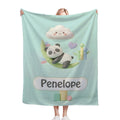 Personalized Kawaii Panda Blanket | Custom Name | Sleepy Panda Pastel Cloud Mint Blue Fleece Throw Gift