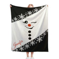 Personalized Snowman Christmas Blanket with Name - Bold Black & White Snowflake Design with Winking Snowman Face