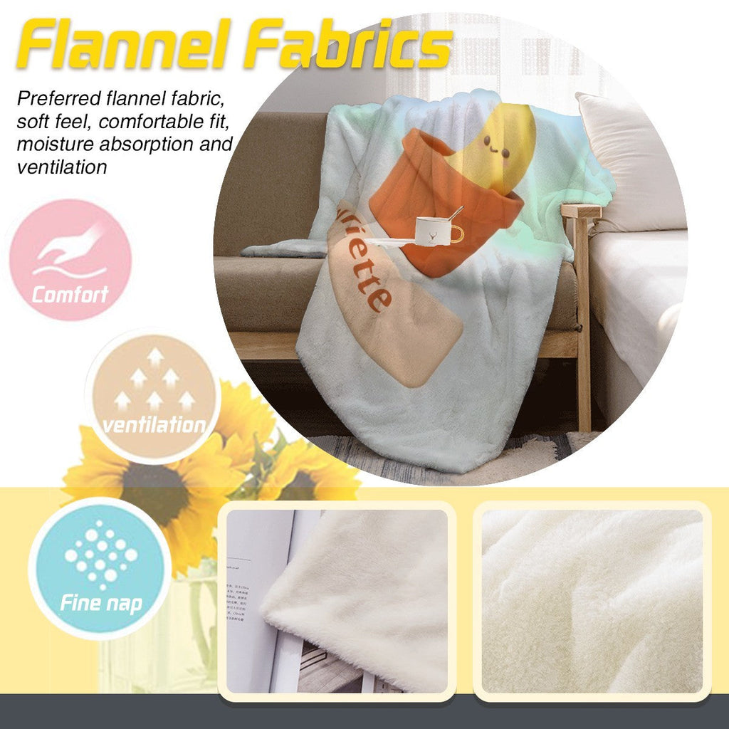 Personalized Kawaii Banana Blanket | Custom Name | Cute Potted Fruit Mint Blue Fleece Throw Gift
