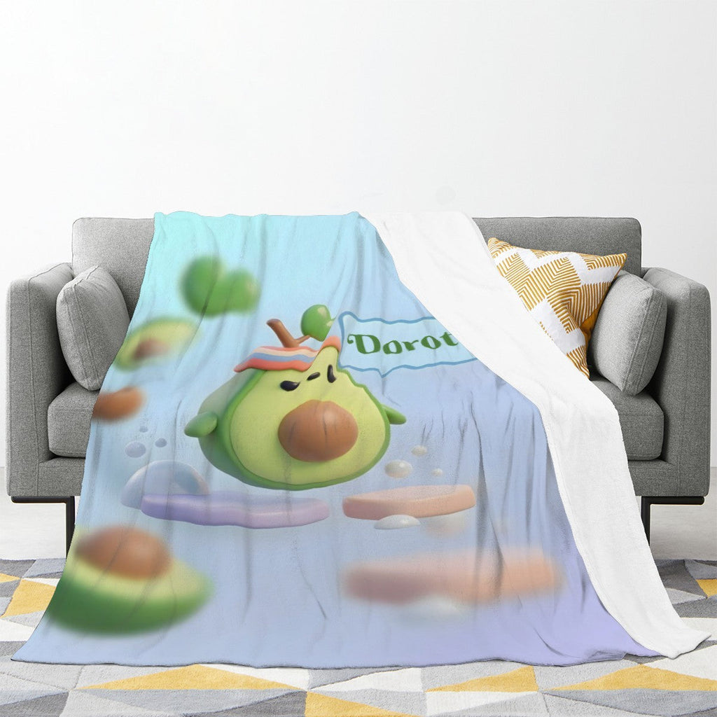 Personalized Kawaii Avocado Blanket | Custom Name | Cute Fruit Throw