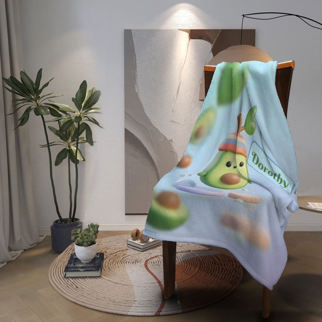 Personalized Kawaii Avocado Blanket | Custom Name | Cute Fruit Throw