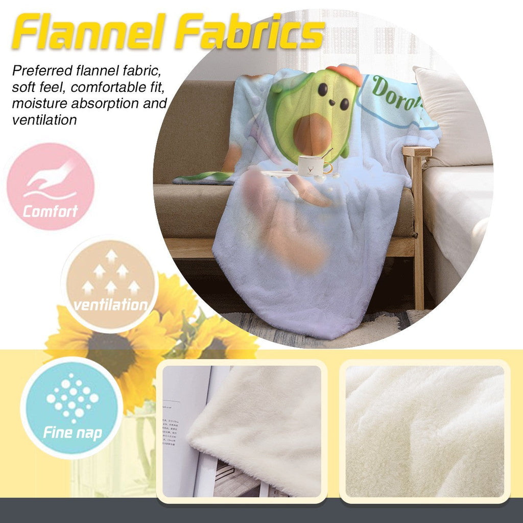 Personalized Kawaii Avocado Blanket | Custom Name | Cute Fruit Throw