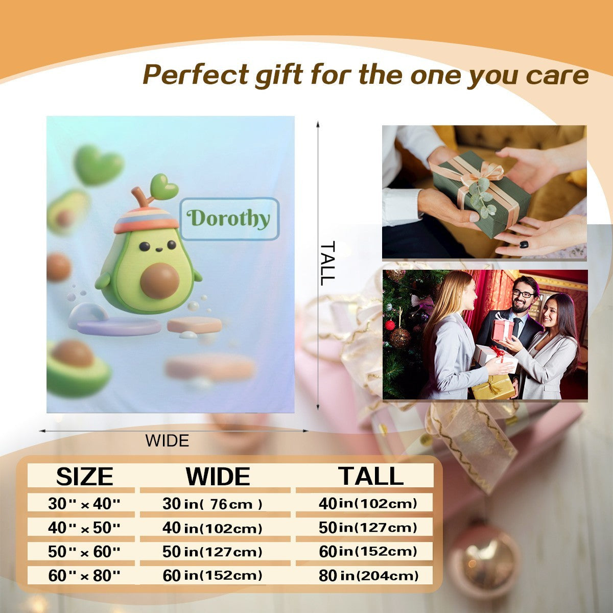 Personalized Kawaii Avocado Blanket | Custom Name | Cute Fruit Throw
