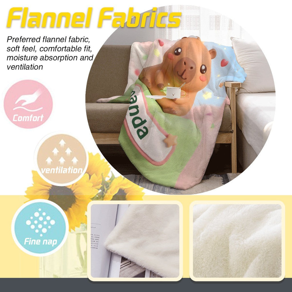 Personalized Kawaii Capybara Mushroom Blanket | Custom Name | Cute Capybara Throw