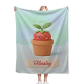 Personalized Kawaii Strawberry Blanket | Custom Name | Cute Potted Fruit Mint Blue Fleece Throw Gift