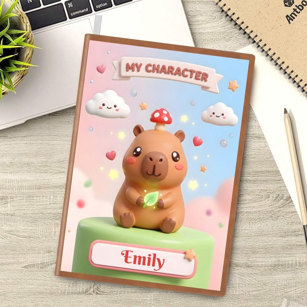 Personalized Capybara Notebook | Custom Name | Cute Kawaii Mushroom Capybara A5 Journal