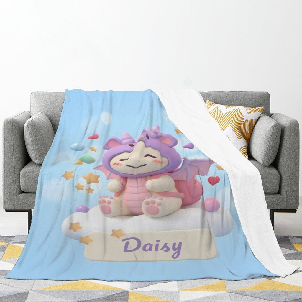 Personalized Kawaii Purple Dragon Costume Blanket | Custom Name | Cute Dragon Character
