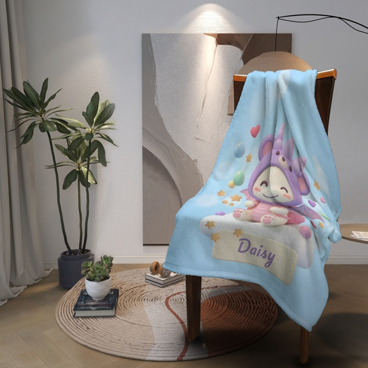 Personalized Kawaii Purple Dragon Costume Blanket | Custom Name | Cute Dragon Character