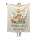 Personalized Woodland Friends Blanket | Custom Name | Fox Deer Bunny Explore Imagine Gift
