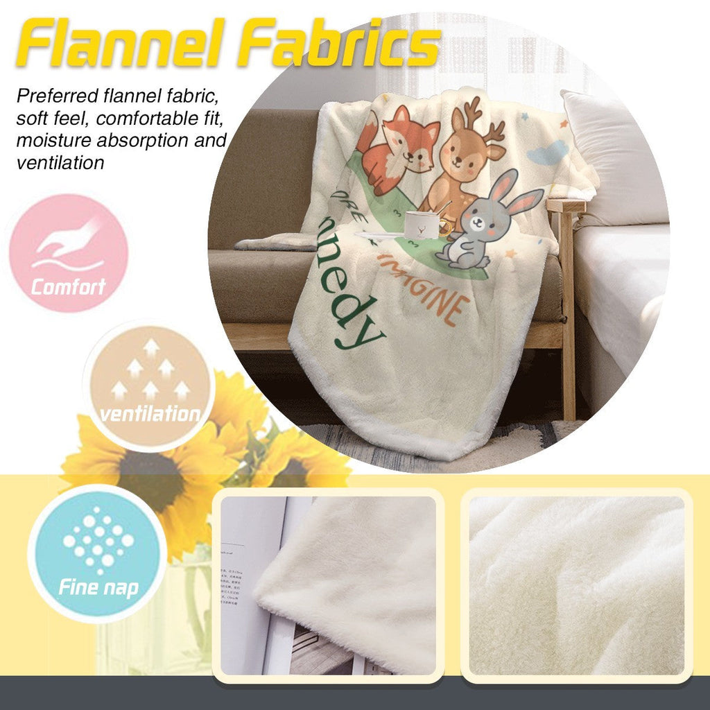 Personalized Woodland Friends Blanket | Custom Name | Fox Deer Bunny Explore Imagine Gift